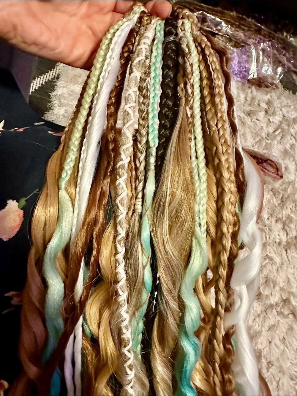 Mixed Braided Hair Extensions for Women - Blonde with Mint Accents